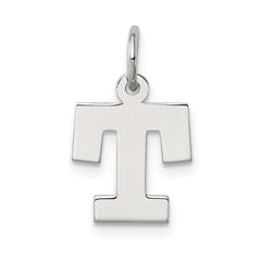 Sterling Silver Rhodium-plated Block Letter T Initial Charm QC5093T
