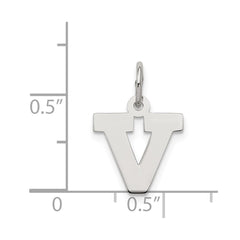 Sterling Silver Rhodium-plated Block Letter V Initial Charm QC5093V