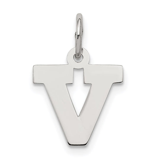 Sterling Silver Rhodium-plated Block Letter V Initial Charm QC5093V