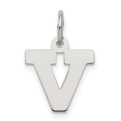 Sterling Silver Rhodium-plated Block Letter V Initial Charm QC5093V