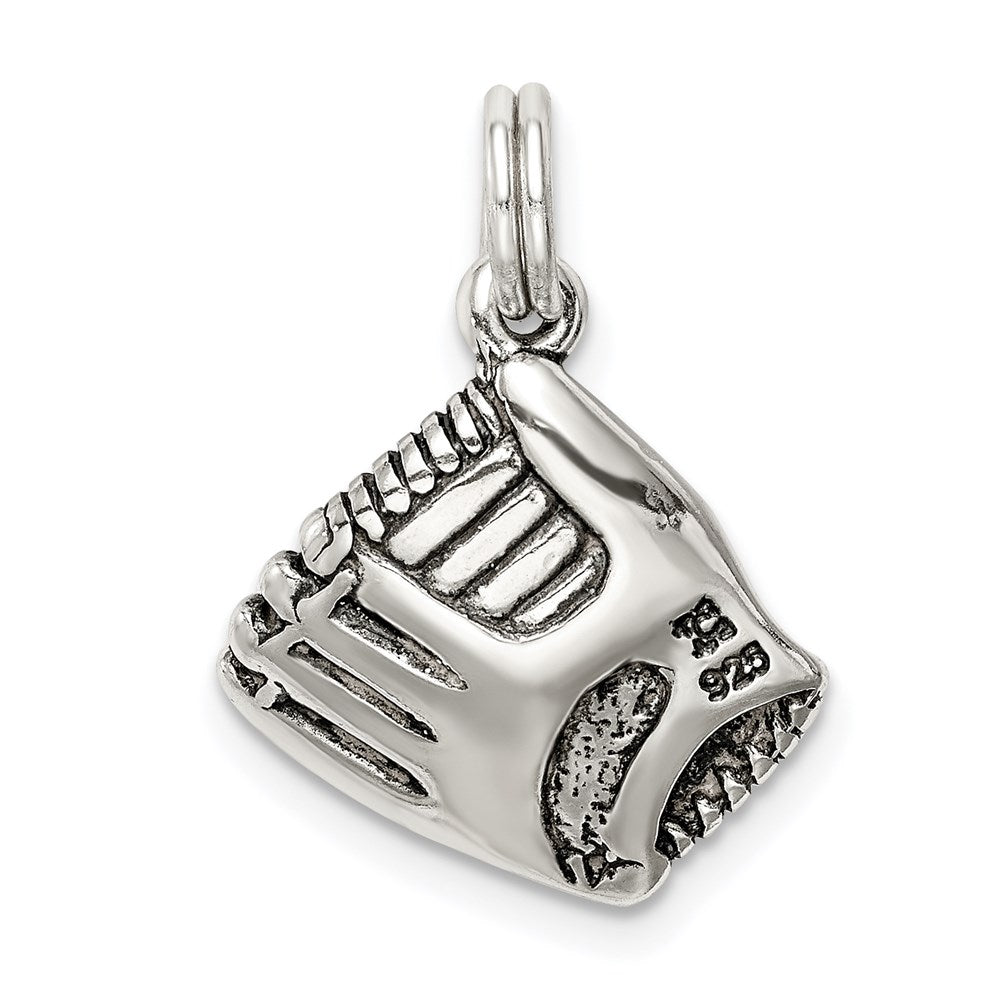 Sterling Silver Antiqued Baseball Glove w/Simulated Pearl Charm QC5140