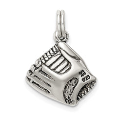 Sterling Silver Antiqued Baseball Glove w/Simulated Pearl Charm QC5140
