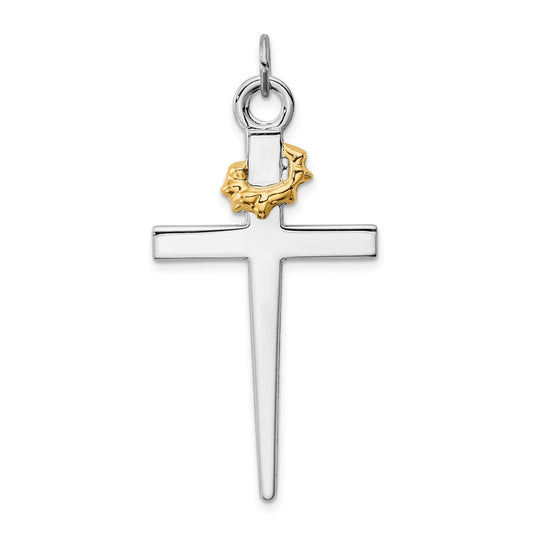 Sterling Silver Rhodium-plated & 18k Gold-plated Cross Pendant QC5240