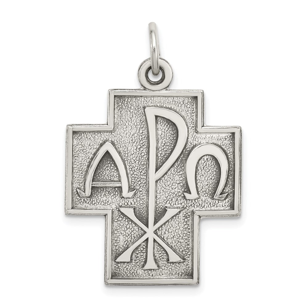 Sterling Silver Antiqued Alpha Omega Cross Pendant QC5271