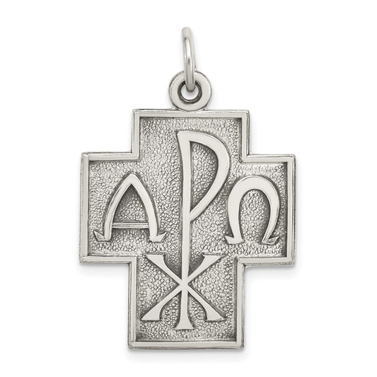 Sterling Silver Antiqued Alpha Omega Cross Pendant QC5271