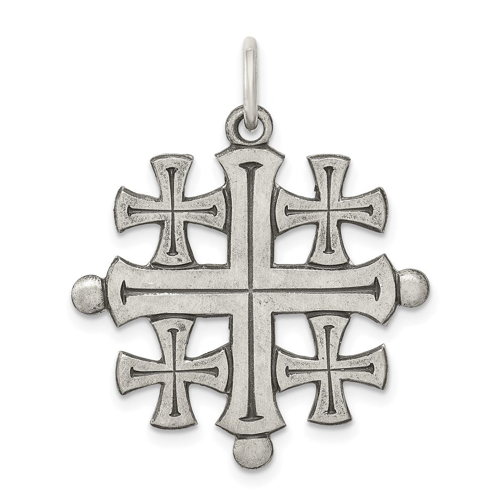 Sterling Silver Antiqued Jerusalem Cross Pendant QC5272
