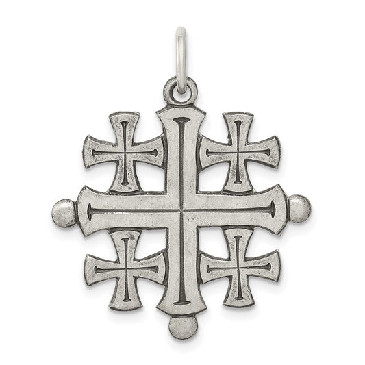 Sterling Silver Antiqued Jerusalem Cross Pendant QC5272