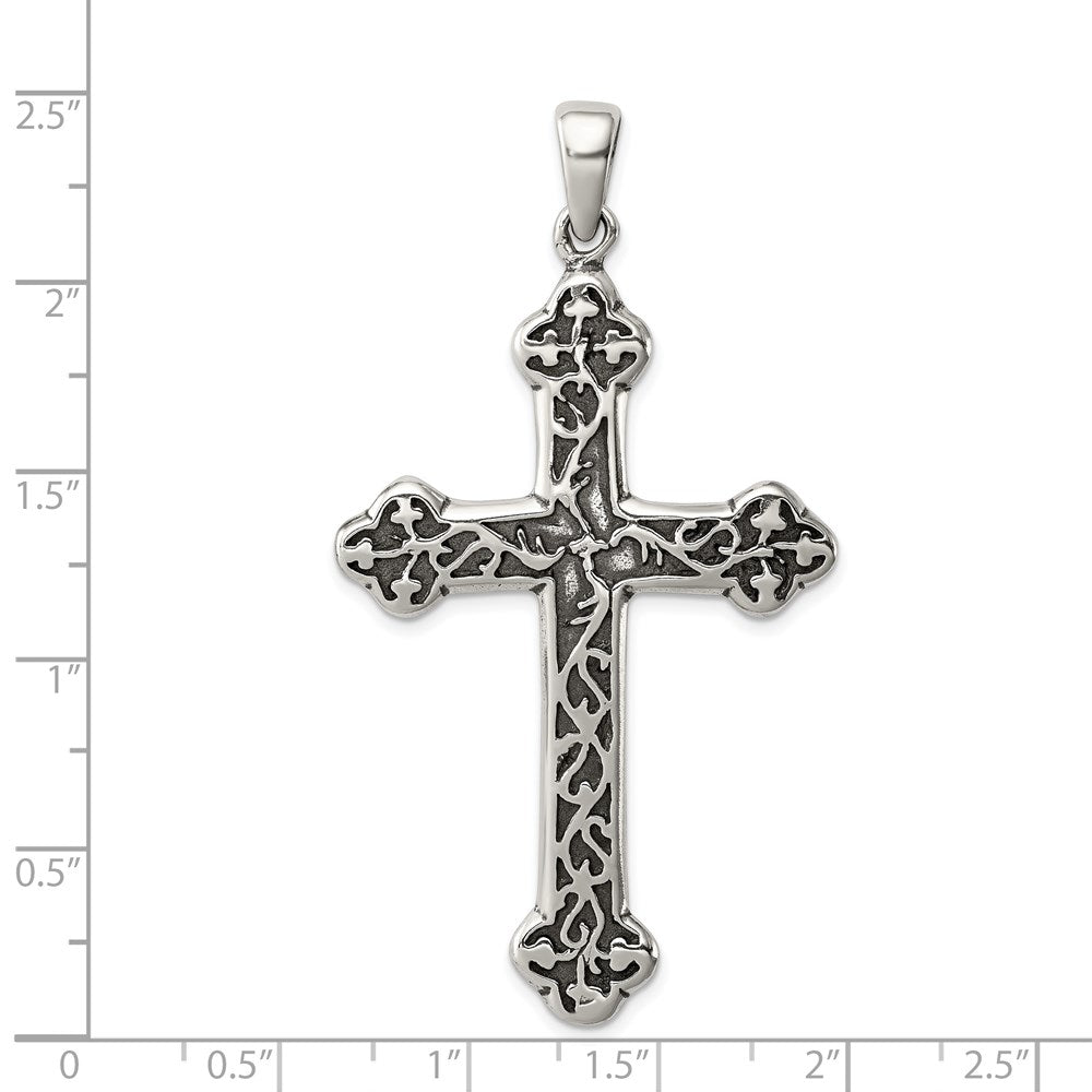 Sterling Silver Antiqued Thorn Cross Pendant QC5274