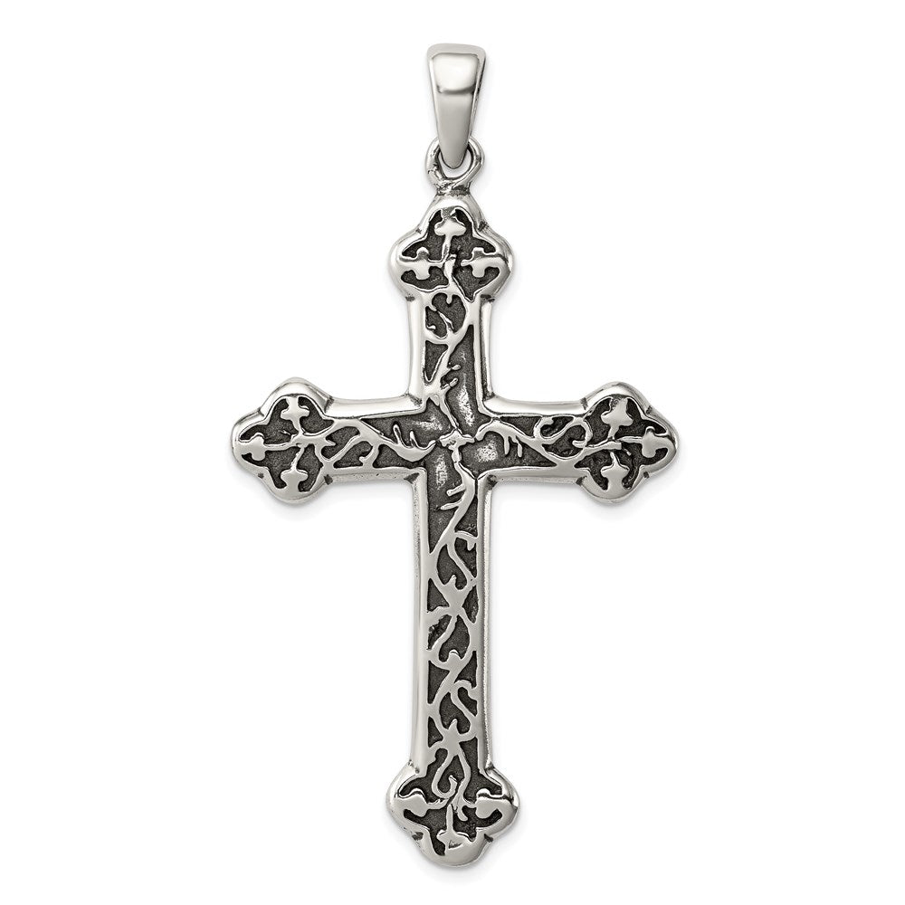 Sterling Silver Antiqued Thorn Cross Pendant QC5274