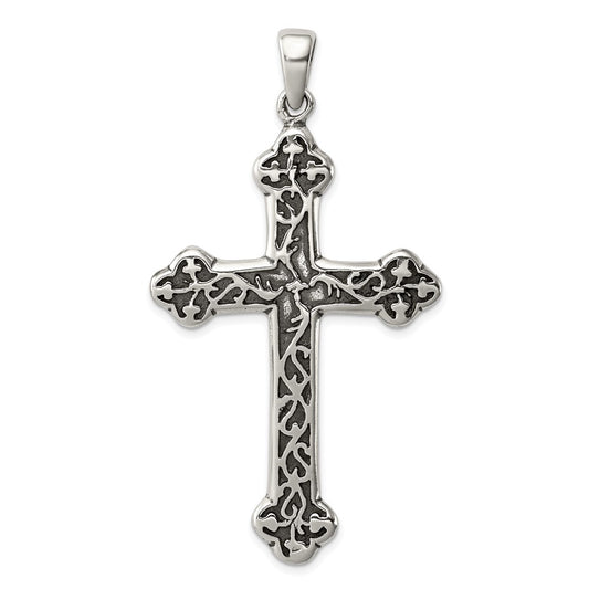Sterling Silver Antiqued Thorn Cross Pendant QC5274