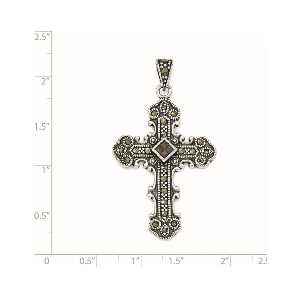 Sterling Silver Antiqued Marcasite Cross Pendant QC5281