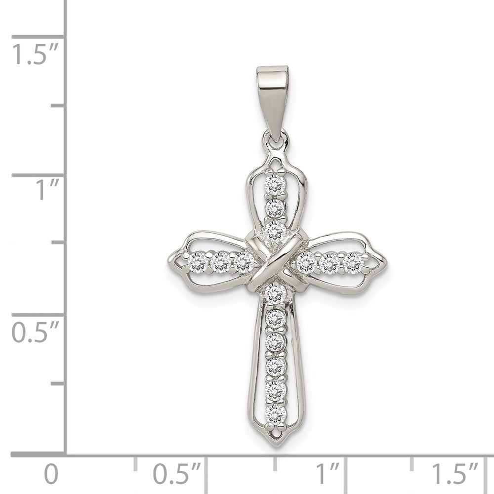 Sterling Silver Rhodium-plated CZ Cross Pendant QC5294