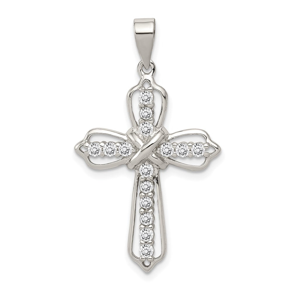 Sterling Silver Rhodium-plated CZ Cross Pendant QC5294