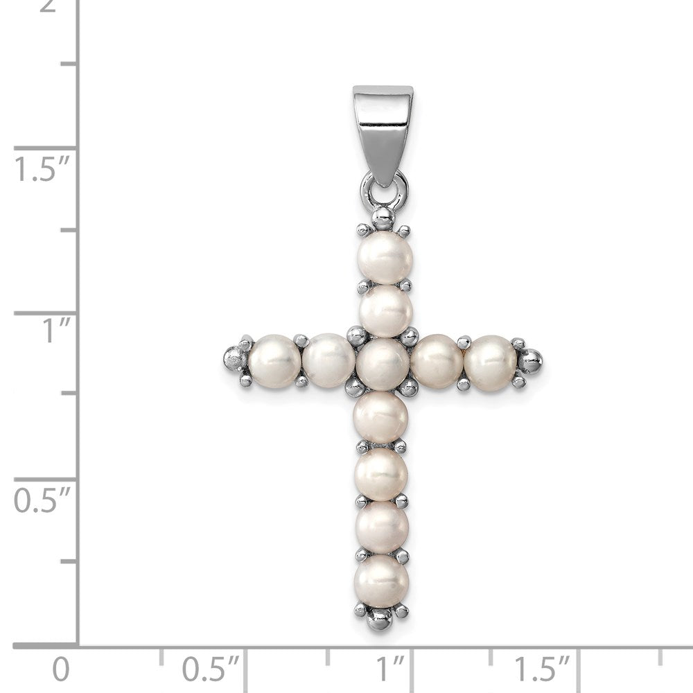 Sterling Silver Rhodium-platedFW Cultured Pearl Cross Pendant QC5297