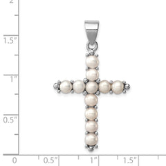 Sterling Silver Rhodium-platedFW Cultured Pearl Cross Pendant QC5297