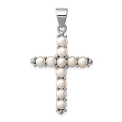 Sterling Silver Rhodium-platedFW Cultured Pearl Cross Pendant QC5297