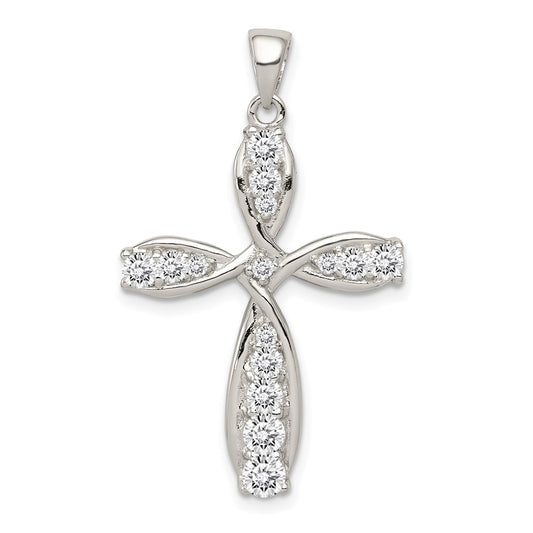Sterling Silver Rhodium-plated CZ Cross Pendant QC5301