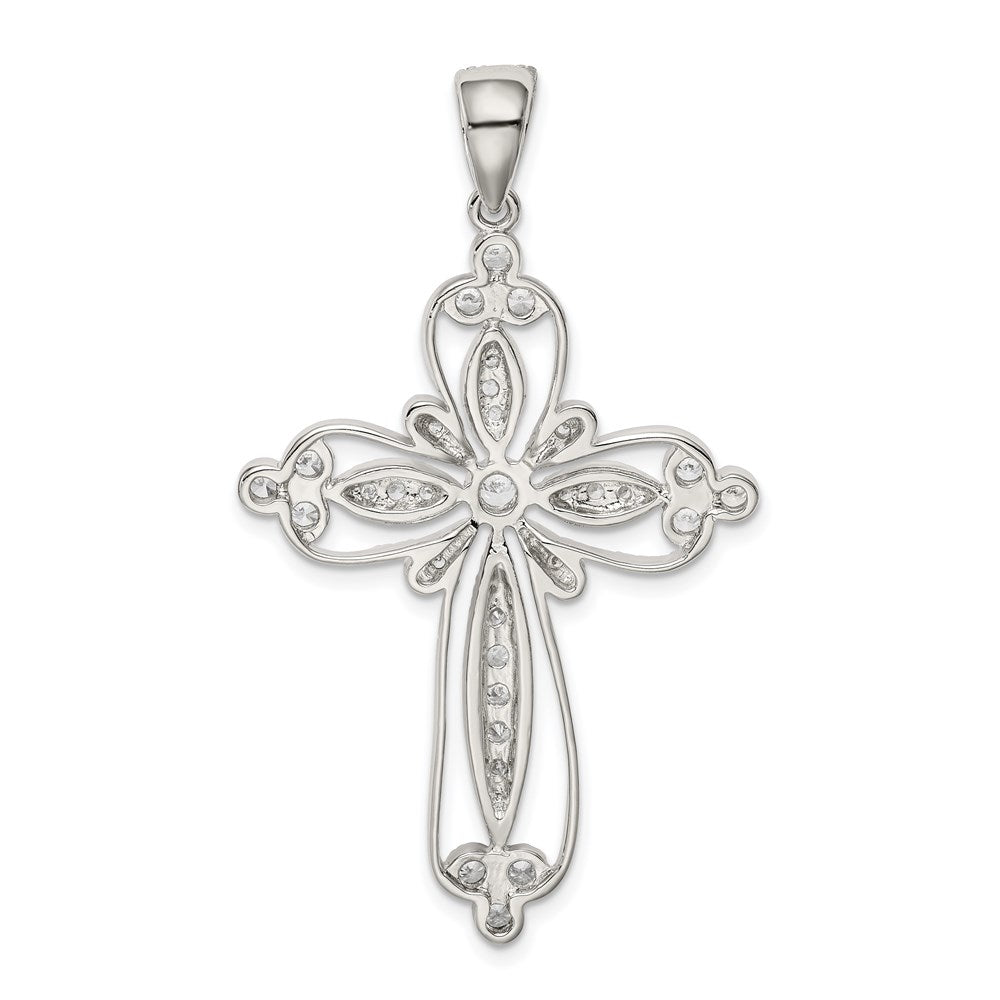 Sterling Silver Rhodium-plated CZ Filigree Cross Pendant QC5304