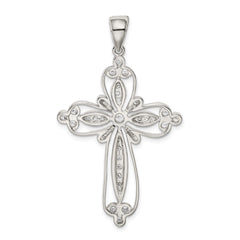 Sterling Silver Rhodium-plated CZ Filigree Cross Pendant QC5304