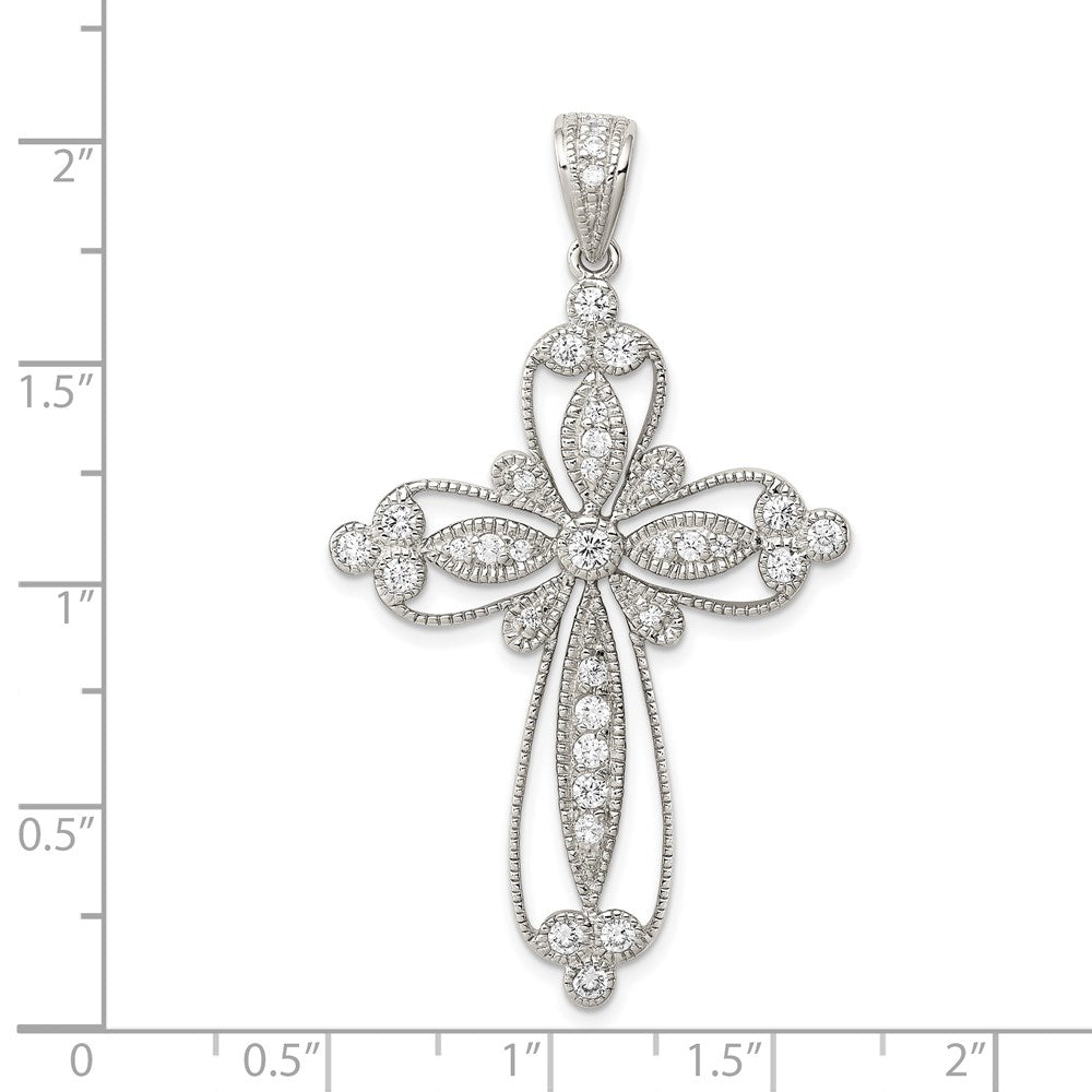 Sterling Silver Rhodium-plated CZ Filigree Cross Pendant QC5304