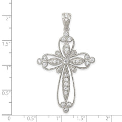 Sterling Silver Rhodium-plated CZ Filigree Cross Pendant QC5304