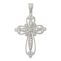 Sterling Silver Rhodium-plated CZ Filigree Cross Pendant QC5304