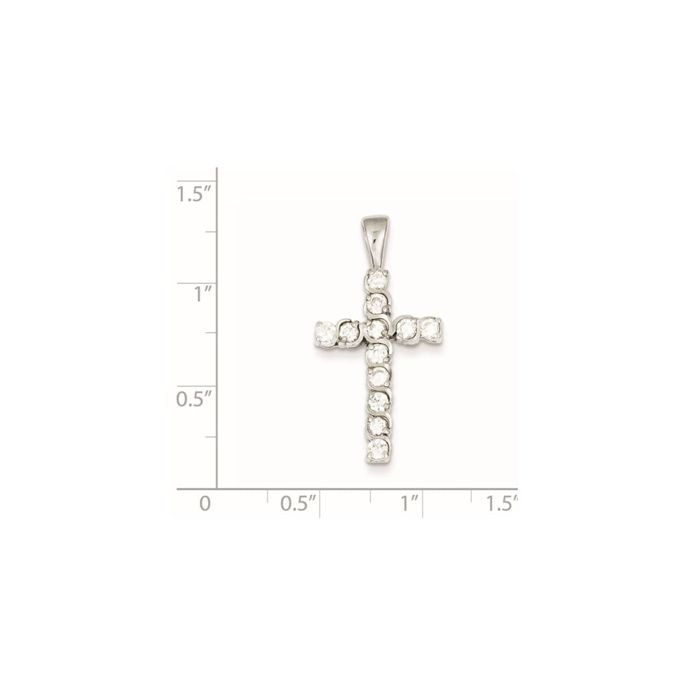 Sterling Silver Rhodium-plated CZ Latin Cross Pendant QC5312