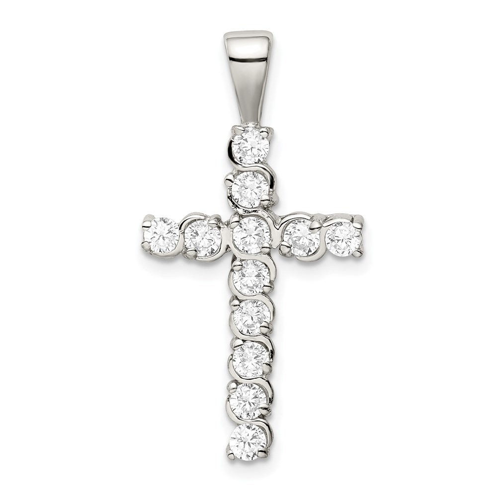 Sterling Silver Rhodium-plated CZ Latin Cross Pendant QC5312