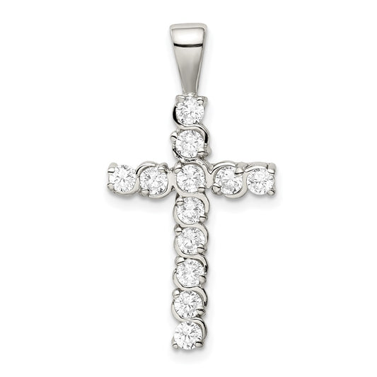 Sterling Silver Rhodium-plated CZ Latin Cross Pendant QC5312