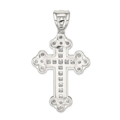 Sterling Silver Rhodium-plated CZ Budded Cross Pendant QC5329