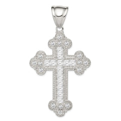 Sterling Silver Rhodium-plated CZ Budded Cross Pendant QC5329