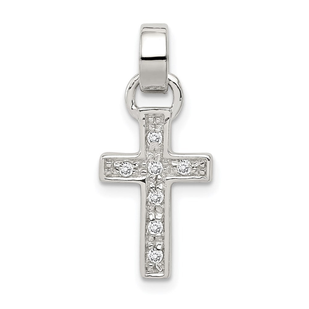 Sterling Silver Rhodium-plated CZ Latin Cross Pendant QC5336