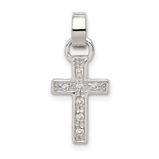 Sterling Silver Rhodium-plated CZ Latin Cross Pendant QC5336