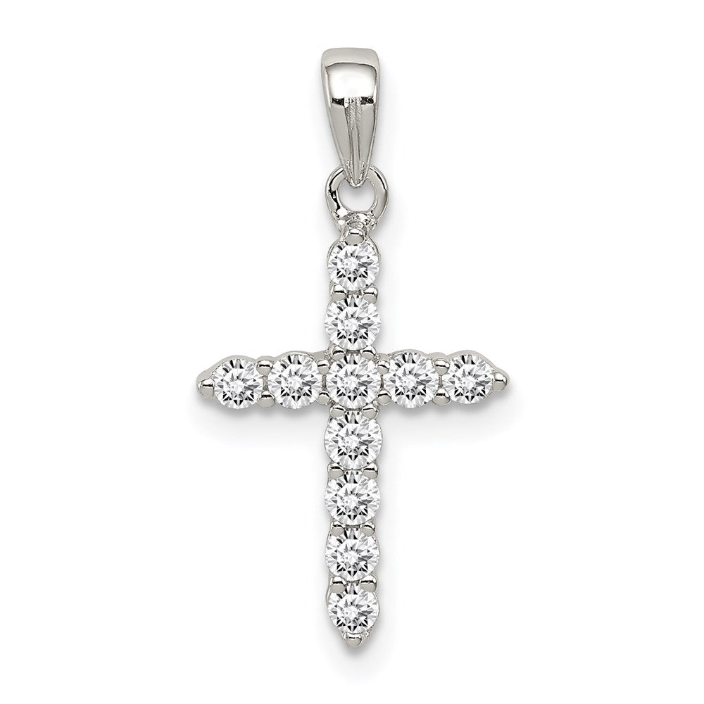 Sterling Silver Rhodium-plated CZ Cross Pendant QC5337