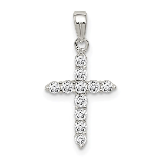 Sterling Silver Rhodium-plated CZ Cross Pendant QC5337