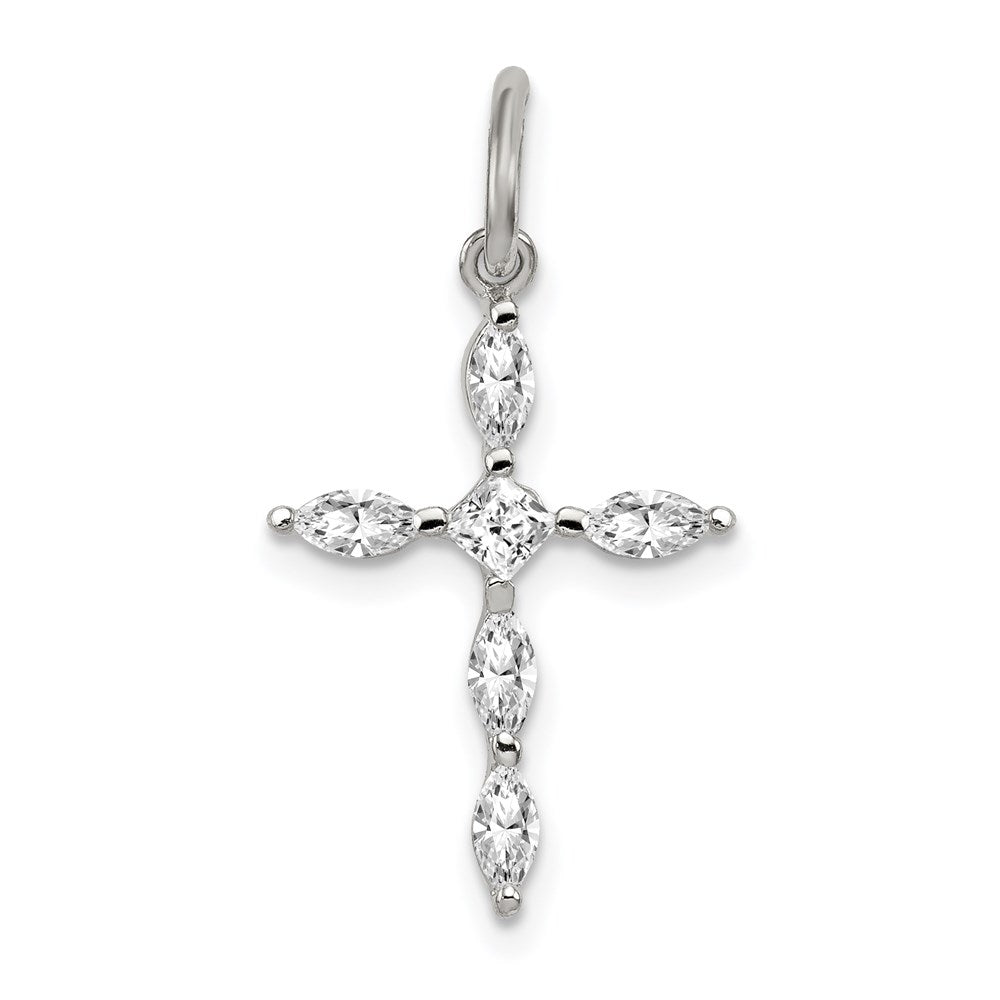 Sterling Silver Rhodium-plated CZ Cross Charm QC5339