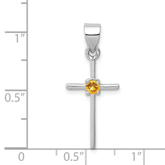Sterling Silver Rhodium-platedCitrine Cross Pendant QC5380