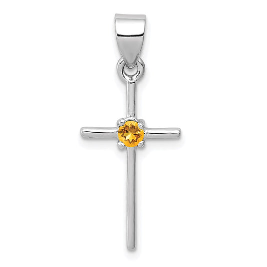 Sterling Silver Rhodium-platedCitrine Cross Pendant QC5380