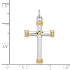 Sterling Silver Rhodium-plated & 18k Gold-plated Rope Cross Pendant QC5386