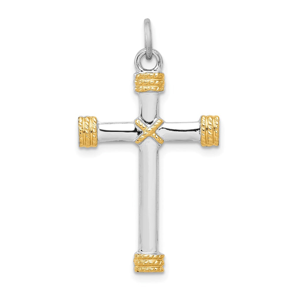 Sterling Silver Rhodium-plated & 18k Gold-plated Rope Cross Pendant QC5386