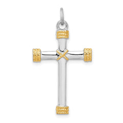 Sterling Silver Rhodium-plated & 18k Gold-plated Rope Cross Pendant QC5386