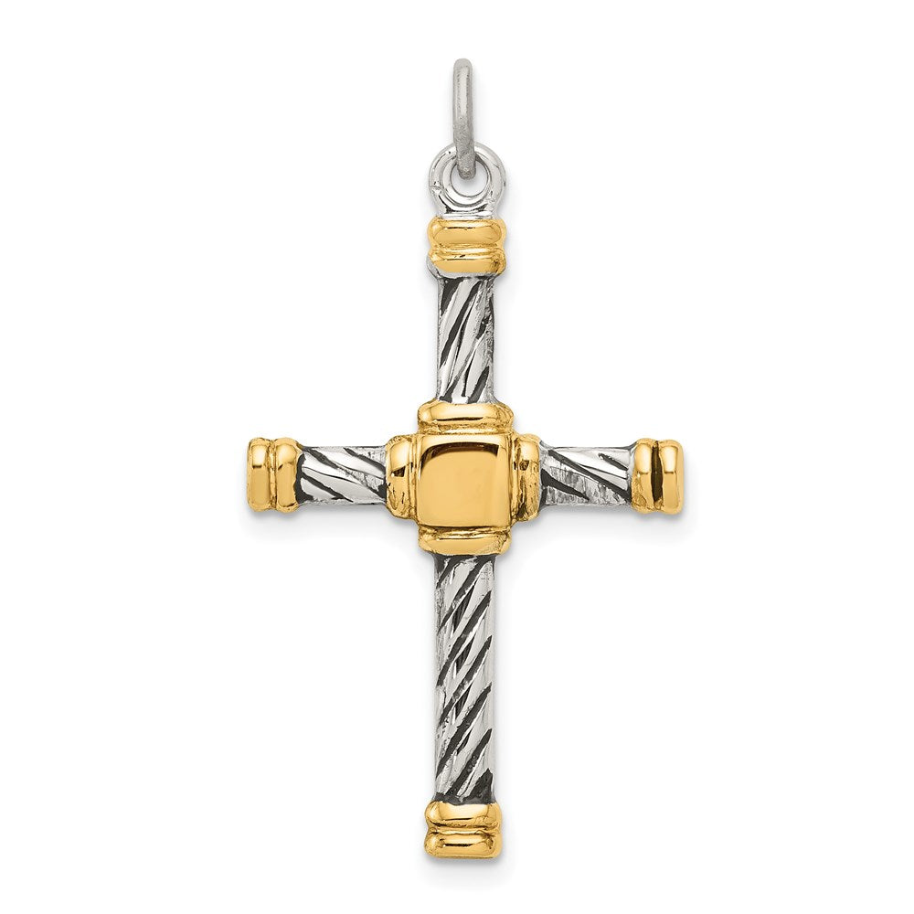 Sterling Silver Antiqued & 18k Gold - plated Cross Pendant QC5387