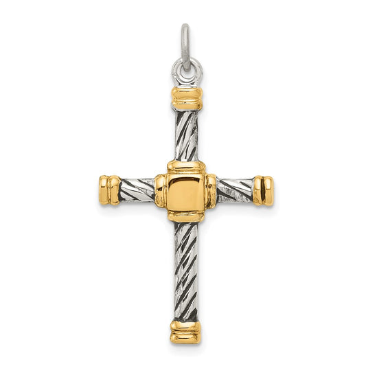 Sterling Silver Antiqued & 18k Gold - plated Cross Pendant QC5387
