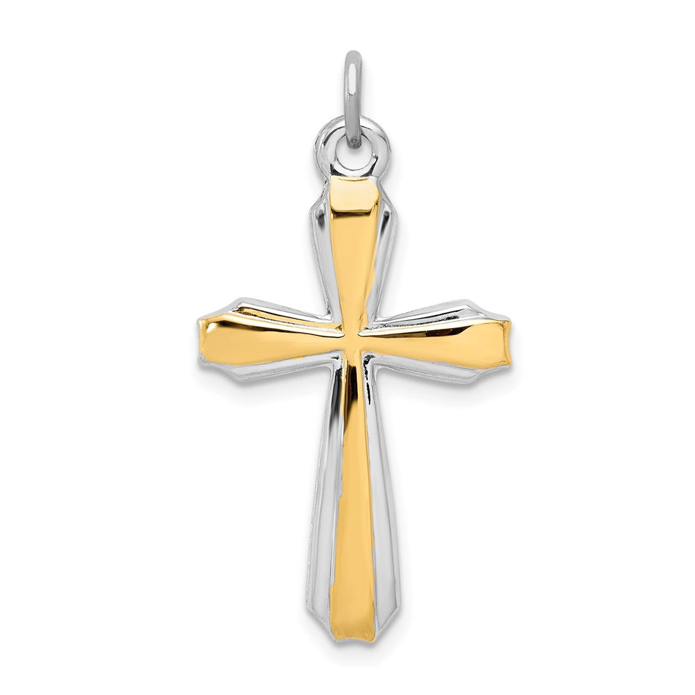 Sterling Silver Rhodium-plated & 18k Gold-plated Cross Pendant QC5388