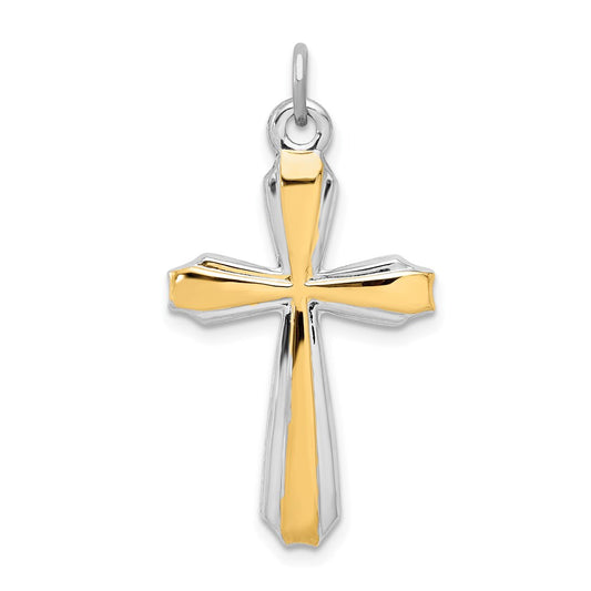 Sterling Silver Rhodium-plated & 18k Gold-plated Cross Pendant QC5388