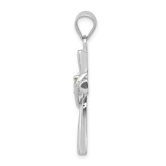 Sterling Silver Rhodium-platedPeridot Heart Cross Pendant QC5391