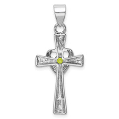 Sterling Silver Rhodium-platedPeridot Heart Cross Pendant QC5391