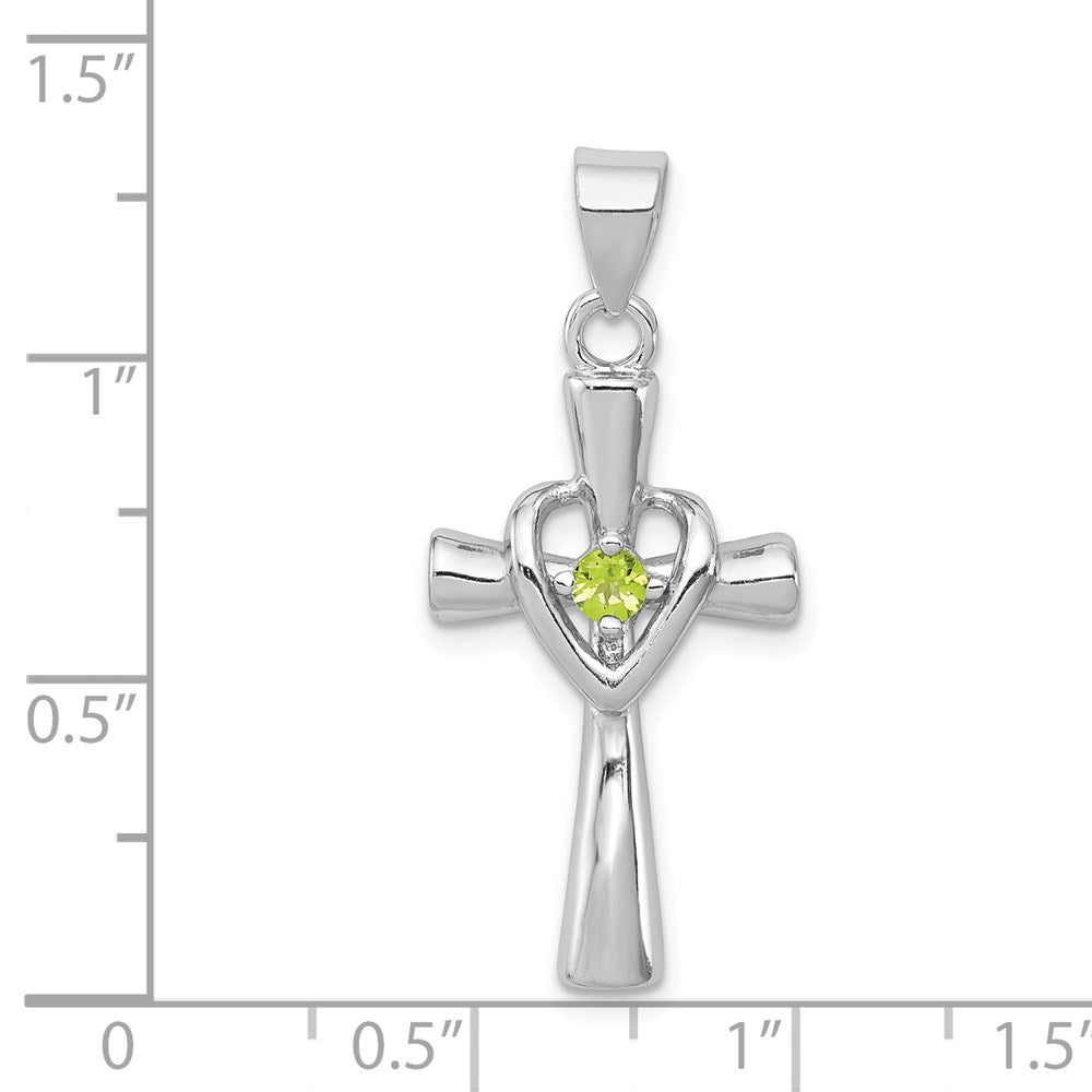Sterling Silver Rhodium-platedPeridot Heart Cross Pendant QC5391