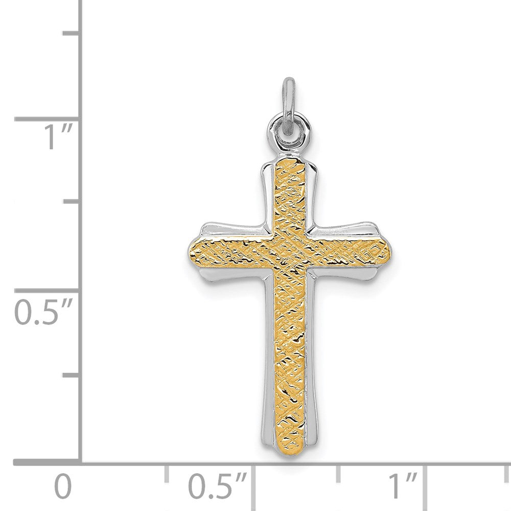 Sterling Silver Rhodium-plated & 18k Gold-plated Cross Charm QC5393