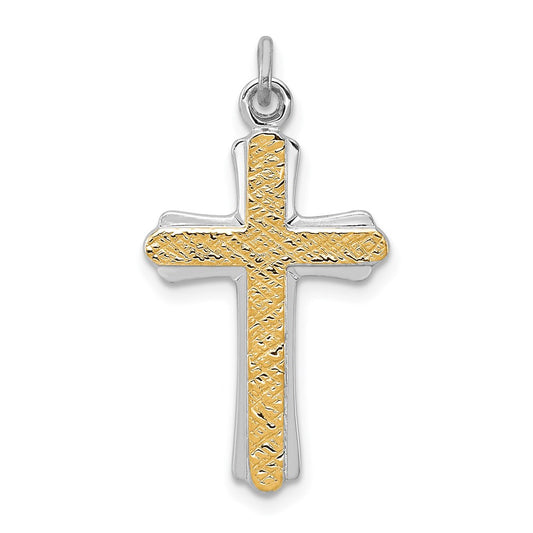 Sterling Silver Rhodium-plated & 18k Gold-plated Cross Charm QC5393